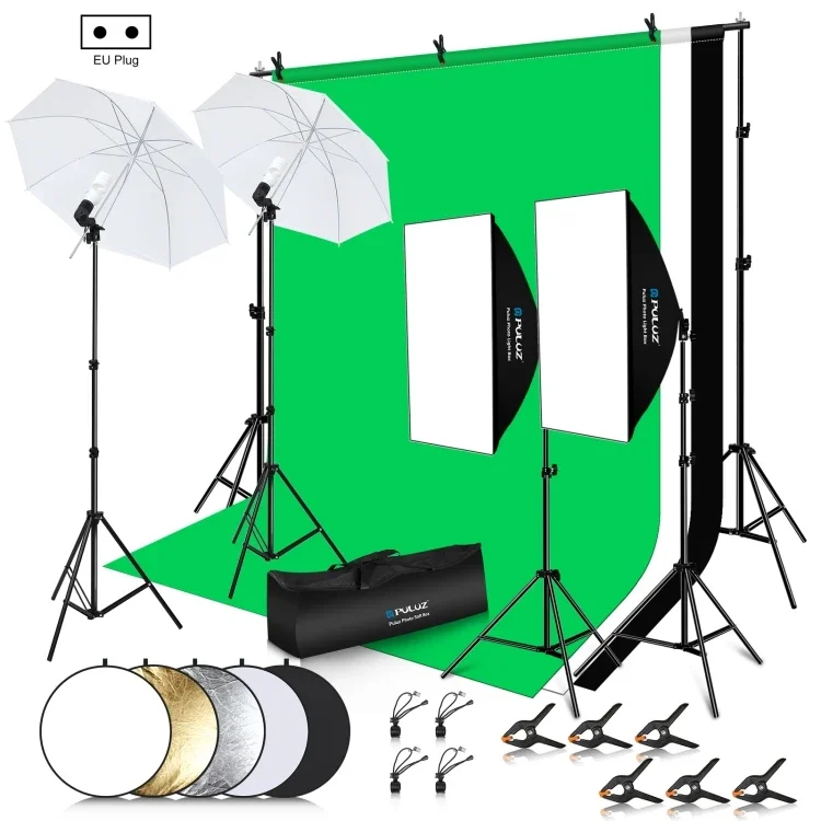 Factory Direct PULUZ LED Light Studio Softbox Photography Kit with Background & Reflective & Tripod Mount & Sandbags