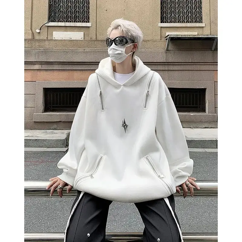 Designed zipper heavy sweatshirt men's spring and autumn trendy brand hooded deconstructed loose top oversize high street jacket