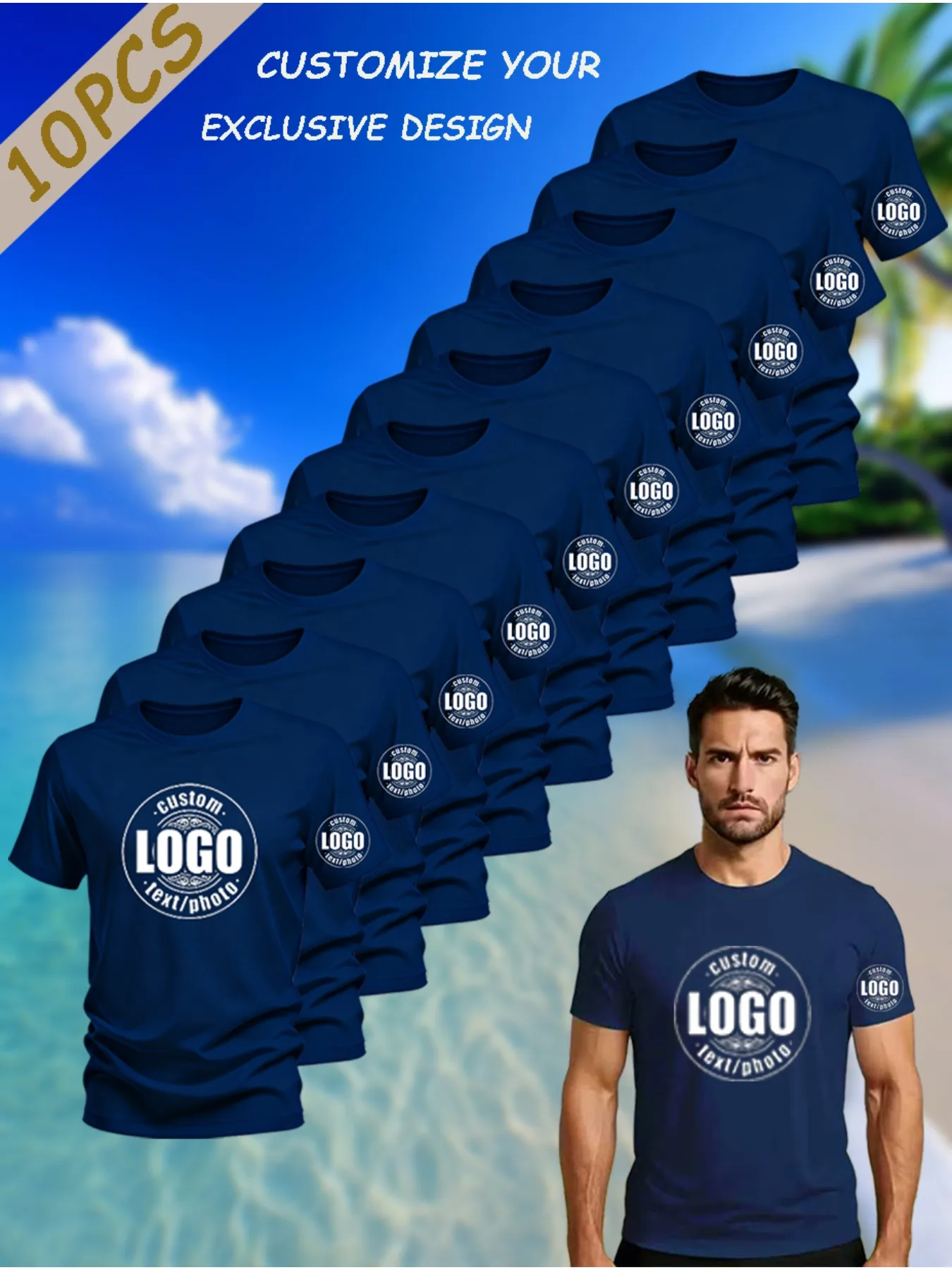 10-piece men's custom sports T-shirts | Personalized photos/marks can be customized on the front and back. Comfortable all year