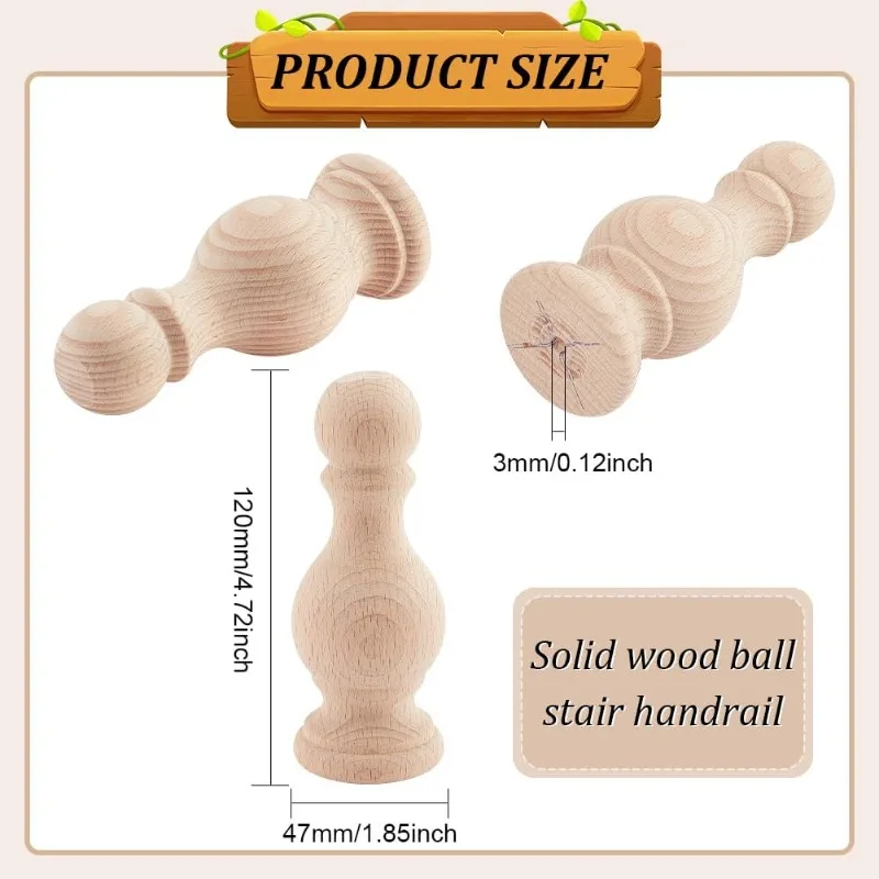 2Pcs Unfinished Wood Finials 4.7x1.9 Inch Craft Finials Dowel Rod Finials Decorative Finials for Bed Post Vintage Curtain Rod
