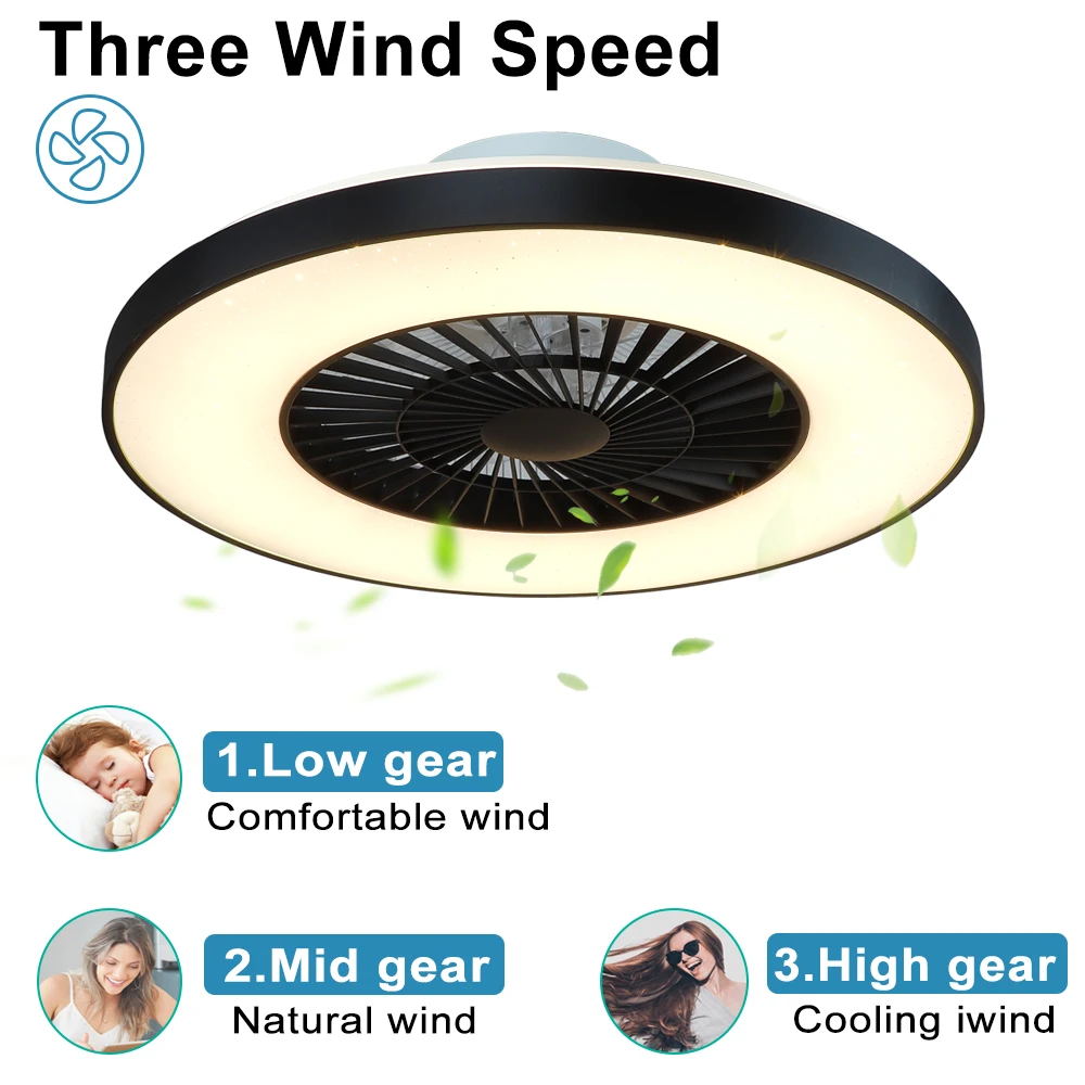 Depuley 59cm 40W Ceiling Fan with Light Semi Flush Mount 3 Color Temperatures Timing Invisible Blades for Bedroom Living Room