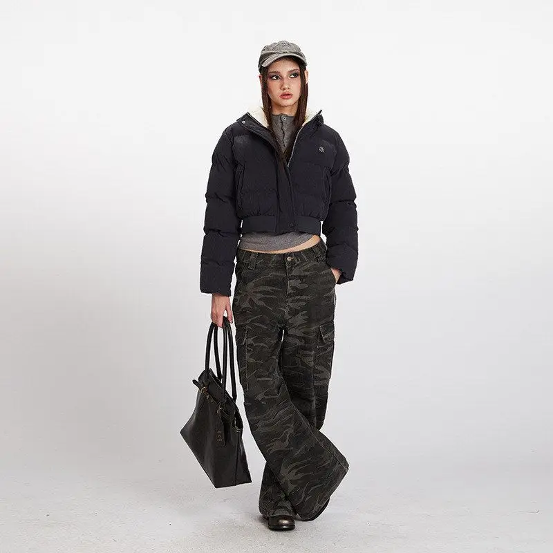 معطف HeyHenry الجديد للشتاء من القطن Theened Jaet للسيدات بقلنسوة النسخة الكورية معطف من القطن بلون نقي وسحاب للتنقل