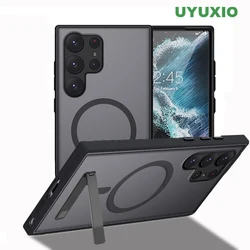 UYUXIO Magnetic Stand Phone Case for Samsung  Galaxy S24 S23 S22 Ultra Plus Mobile Cases with Kickstand Translucent Back Cover