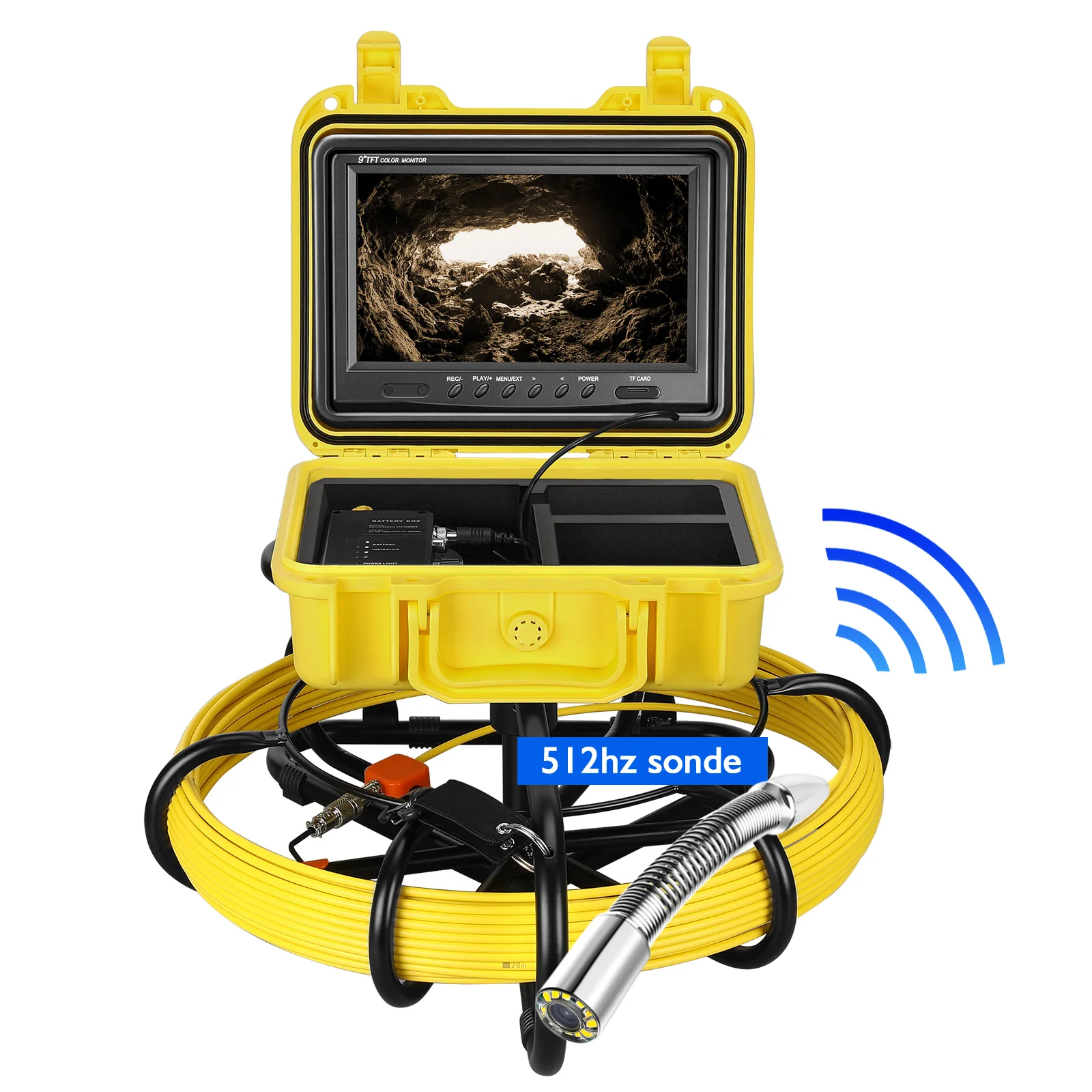 

Sewer Pipe Inspection Camera 512HZ Sonde Transmitter Locator Video Endoscope Camera 9" Screen 30M 23mm Tube Lens IP68