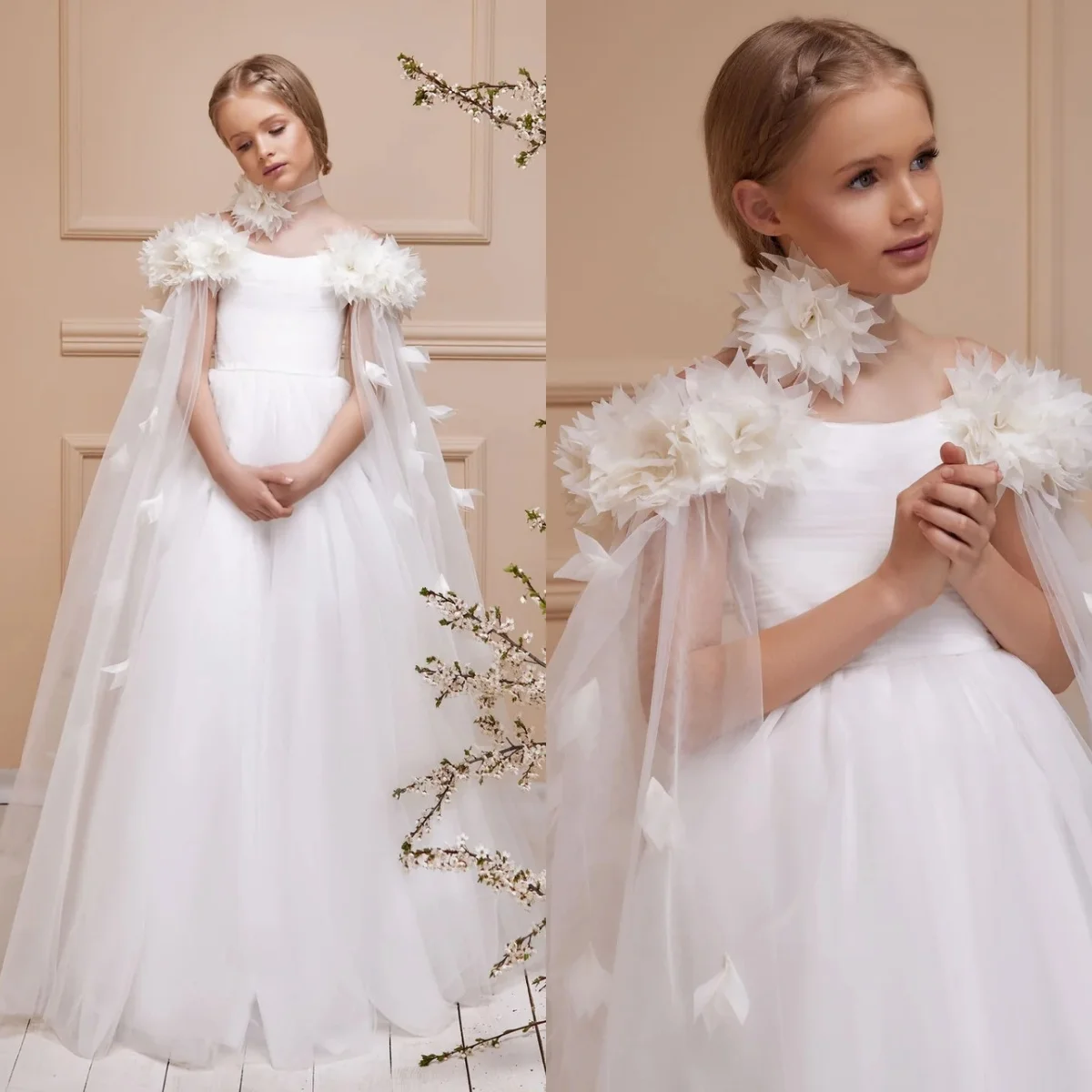 Boho White Flower Girl Dresses For Wedding Customized Floral Long Litter Kids Baby Birthday Gowns First Communion Dresses