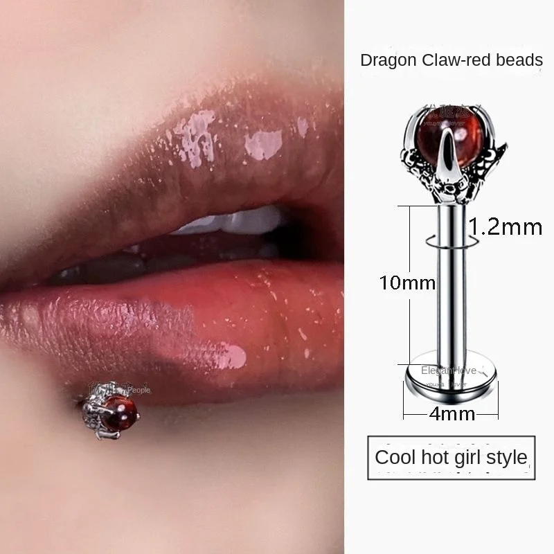 Dragon Claw Lip Stud Titanium Steel Sweet Zircon Ear Bone Nail Opal Piercings Earrings for WOmen Labret Piercing Body Jewelry