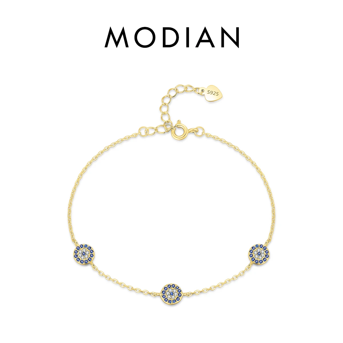MODIAN Armband aus reinem 925er-Sterlingsilber, luxuriös, türkisfarbene blaue Augen, klarer kubischer Zirkon, Kristall-Gliederkette, für Damen, edler Schmuck