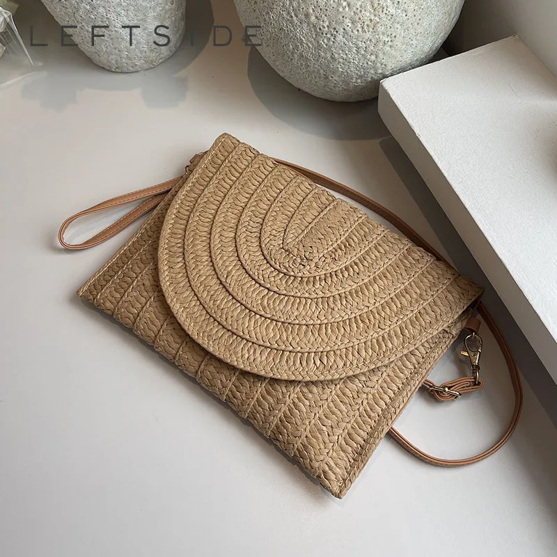 

LEFTSIDE Small Summer Straw Envelope Bags for Women 2024 Y2K Trend Fashion Shoulder Bags Handbags Weave Beach Crossbody Bag