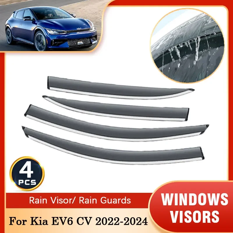 

For Kia EV6 CV GT-Line 2022 2023 2024 Door Side Sun Rain Window Visor Smoke Deflector Vent Awning Guards Cover Car Accessories