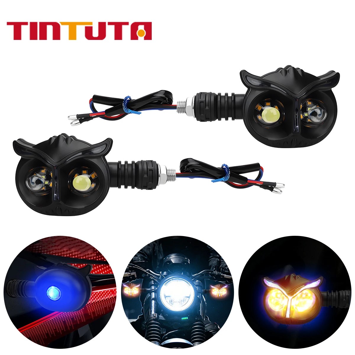 Universal 12-24V Motorcycle LED Turn Signal Light Owl Shape Dual-side Light Effect Motorbike Flasher Blinker Indicator Lamp Moto