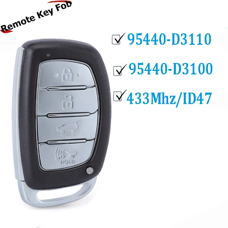 

Умная лампа KEYECU для Hyundai Tucson 2016 2017 2018 2019 2020 95440-D3100, 95440-D3110 433MHz ID47 Chip 4B