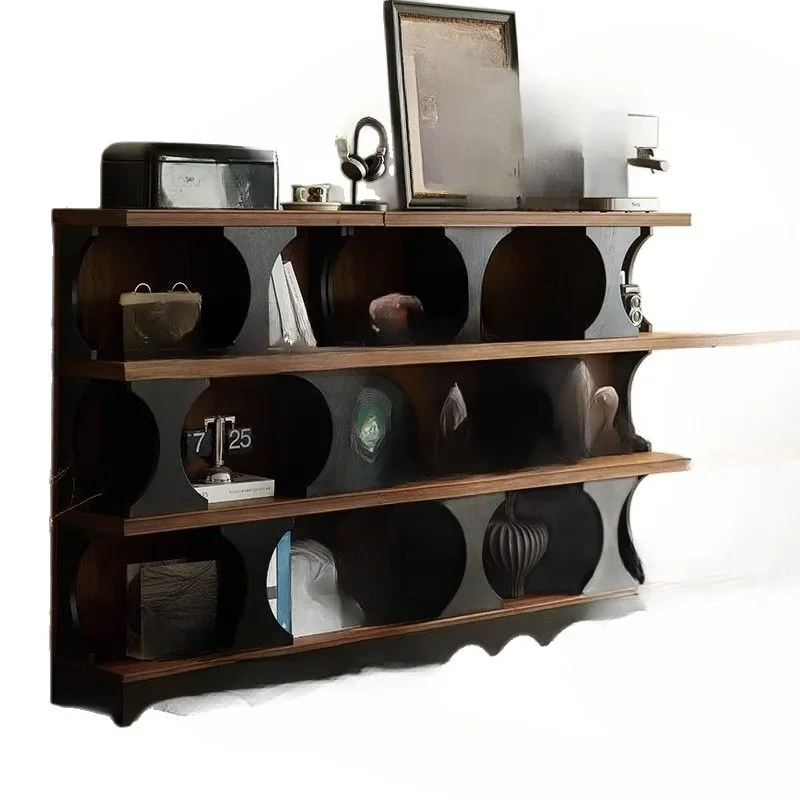 French retro solid wood half wall bookcase medieval bookshelf low bookshelf module combination cabinet living room side cabinet