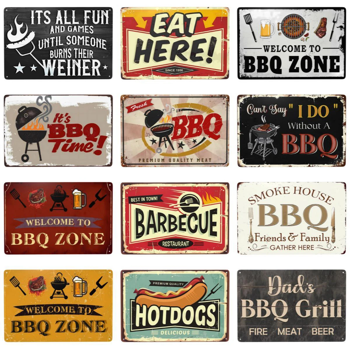 1pc, Vintage BBQ Metal Signs Grilling Barbecue Sign Welcome to BBQ Zone Sign Grilling Zone Sign Grilling Wall Decor 8x12 Inch