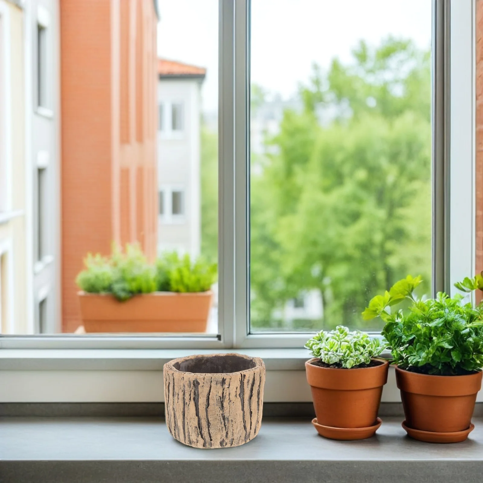 حامل نباتات من الخشب الصناعي بتصميم دائري لزراعة الأسمنت للخضراوات والأعشاب والحديقة والمكتب والشرفة والحاوية المزخرفة