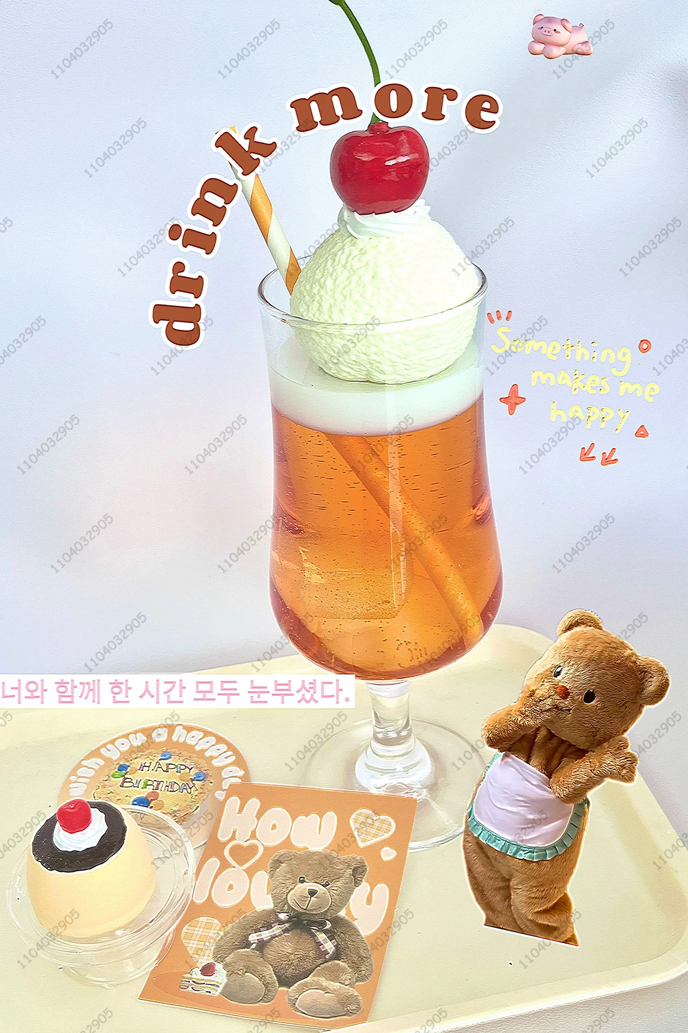 Tazza per bevande allo soda arancione, mandarino, soda, ciliegia, gelato, tazza di vetro, ornamento da scrivania artigianale fatto a mano, decorazione della stanza delle ragazze, regalo creativo