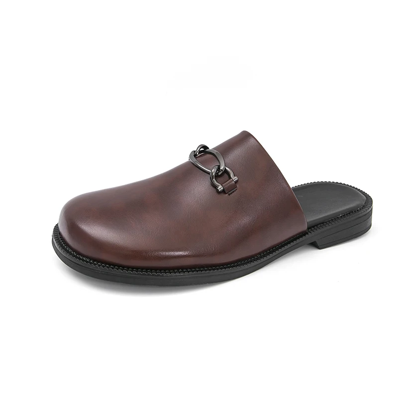 أحذية جلدية رجالية بنية مع أحذية كاجوال بمقدمة مستديرة، أحذية رجالية بمقاسات كبيرة للخريف والشتاء، شباشب للارتداء في الهواء الطلق