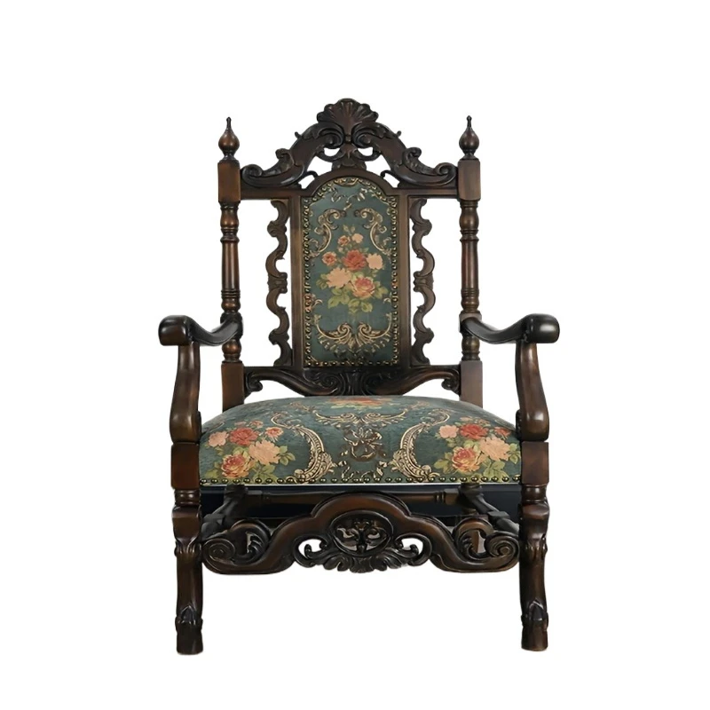 

Medieval dining chair All solid wood dining chair French medieval dining American retro Art chair