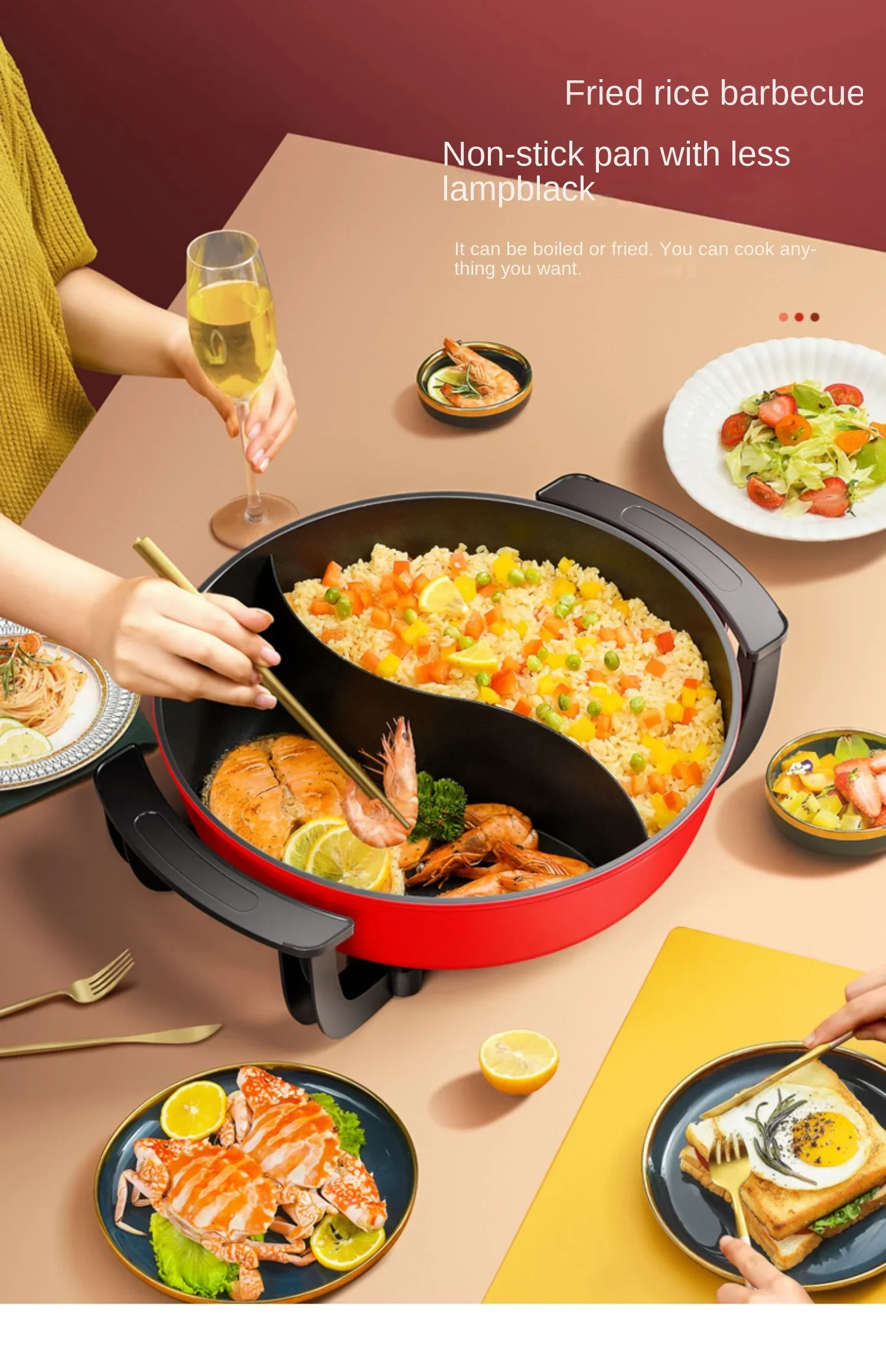 220V Changhong Electric Hot Pot - Non-Stick Pan and Temperature Control for Safe and Healthy Cooking AD