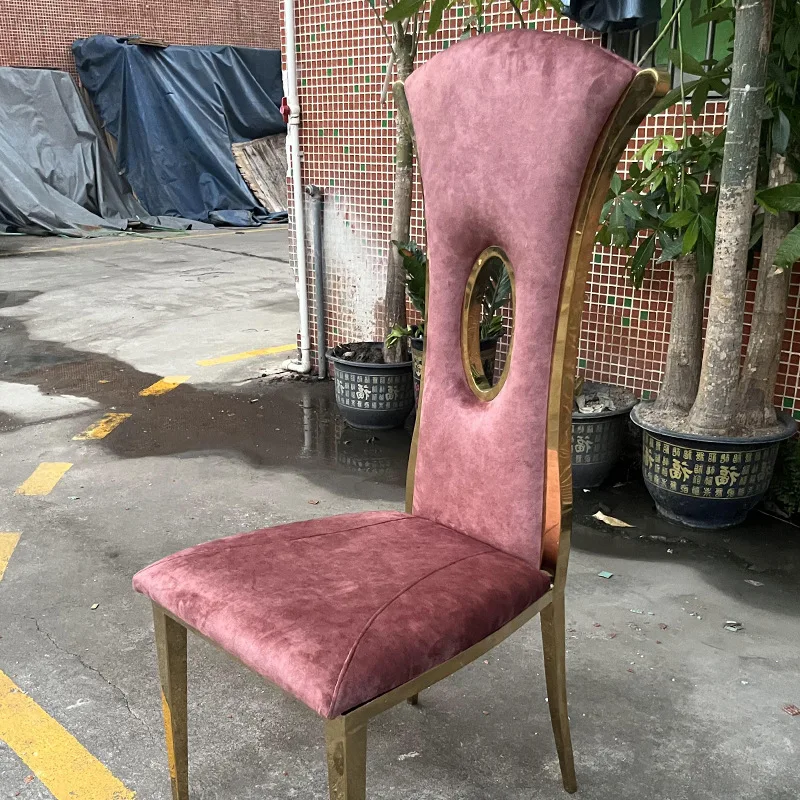 Backrest hotel club chair high-end creative design stainless steel chair flannel chair backrest villa fashion banquet meal