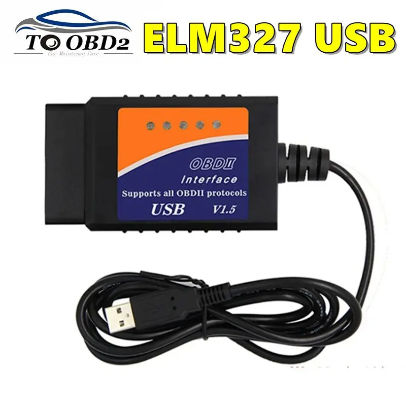 

New OBD2 Diagnostic Tool ELM327 USB V1.5 Plastic Auto Cable Interface OBDII CAN-BUS Code Reader ELM 327 1.5 PC Connection