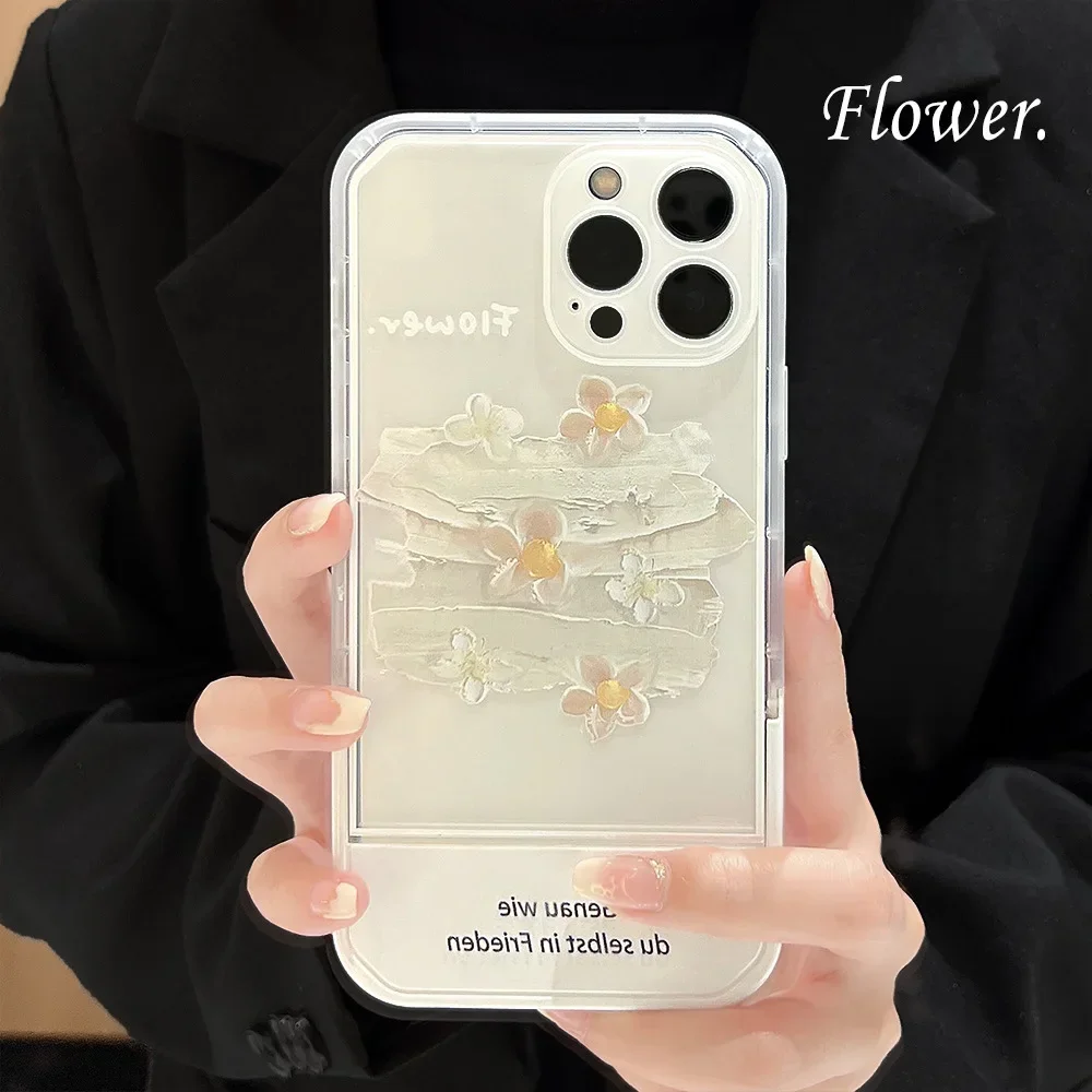 Sakura flower oil painting art transparent Phone Case For iPhone 16 15 14 13 11 12 Pro Max XR 15 16 Plus case Cute Cartoon Cover