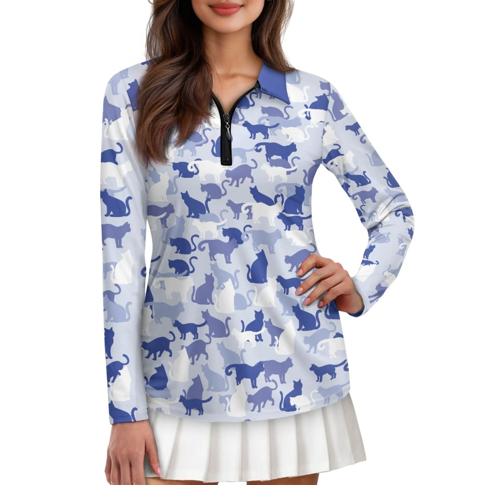 PENSTROLL Camo Cat Womens Athletic Running Hiking Top Tennis Golf Pickleball Shirts for Workout