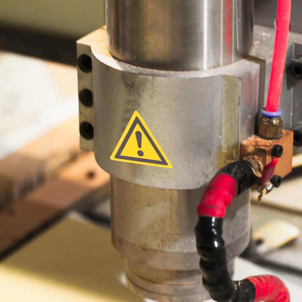 

10Pcs Waterproof Safety Warning Sticker Yellow Exclamation Mark Caution Label for Factory Floor Machinery Units Self Adhesive