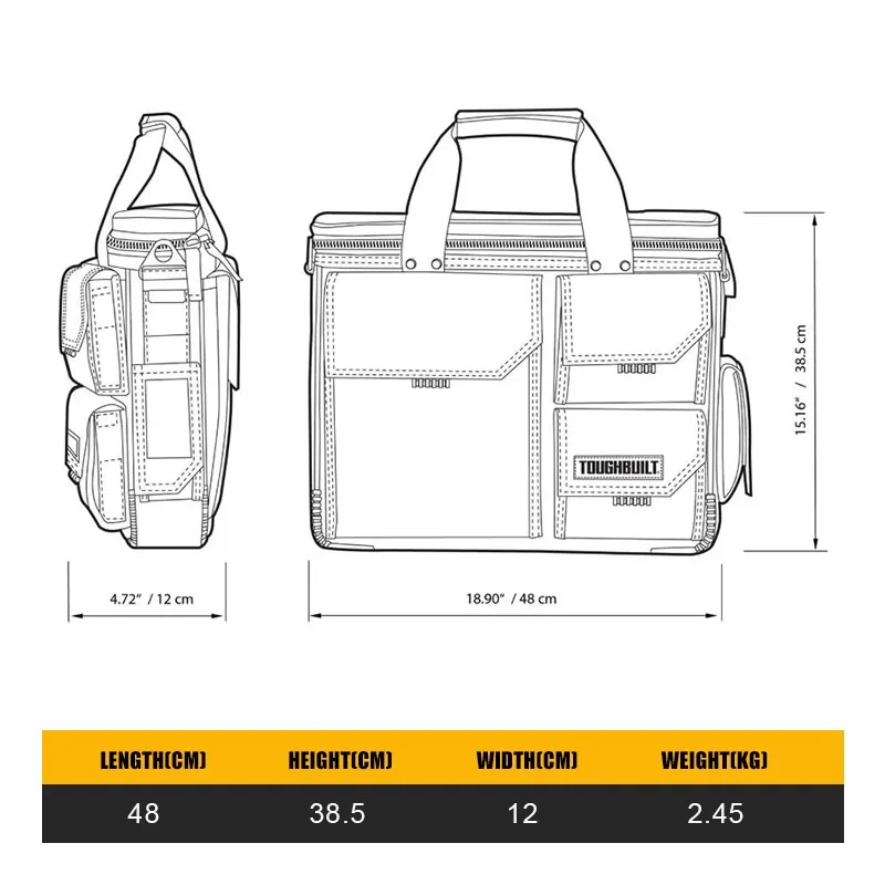 ToughBuilt TB-EL-1-M2 Quick Access Laptop Bag + Shoulder Strap - Medium Tools Packaging Bag Construction Renovation Tools