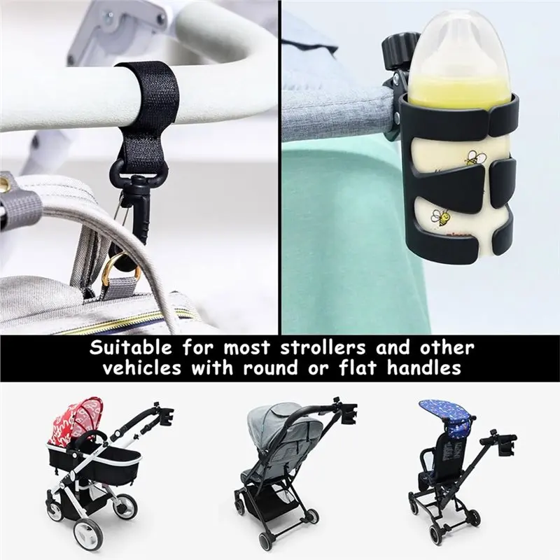 AS96-Set Of 2 Universal Adjustable Stroller Cup Holders, Includes 2 Hooks, 360-Degree Rotation- Works For Strollers,And Wheelcha
