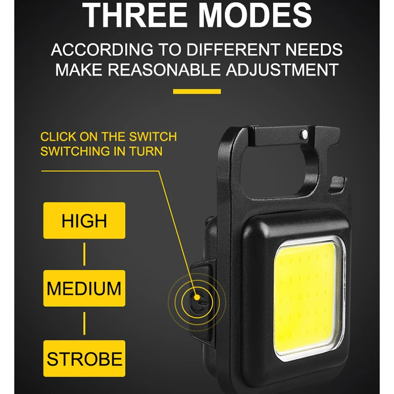 Mini Magnetic COB Keychain Light 1-10pcs Bright USB Rechargeable Flashlight 3 Light Modes Portable Folding Bracket Work Lamp