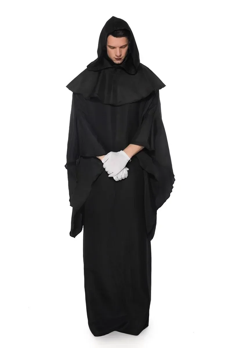 Grim Reaper Costume Cos Horror Demone Abito con cappuccio Vestito Adulti Uomini Halloween Purim Cosplay Vampiro Diavolo Costumi