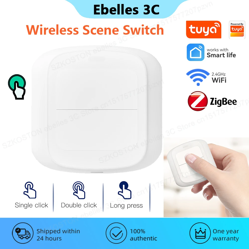 Tuya ZigBee WiFi Smart Switch 2 Gang 6 Scene Push Button Wall Switch Module Smart Life APP Wireless Remote Control Automation