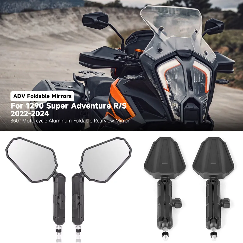 Motorcycle Rearview Mirror For 1290 Super Adventure R/S 2022-2024 Foldable Mirrors 360°rotate Ball head Adventure ADV Mirrors