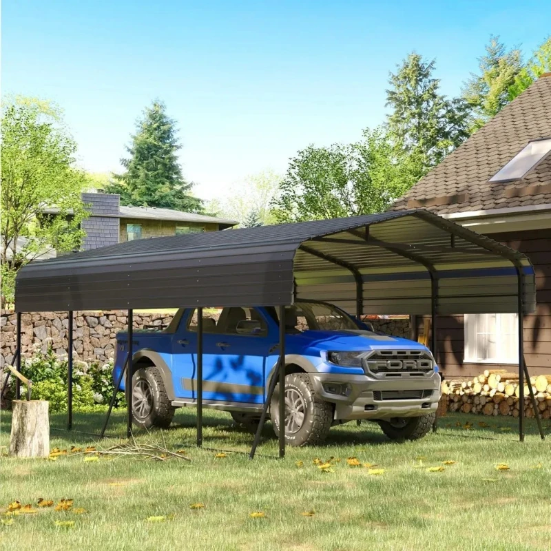 Metal Carport with Galvanized Steel Top, Metal Garage Multipurpose Outdoor Portable