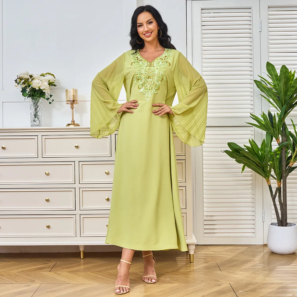 Dubai fábrica robe roupas femininas novo elegante conjunto de diamantes abaya vestido muçulmano