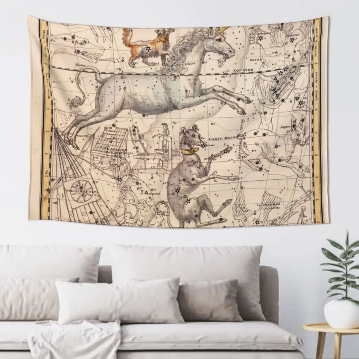 

Vintage map - Canis Major Canis Minor Monoceros Argo Navis - Alexander Jamieson 1820 Tapestry Decor Home Tapestry