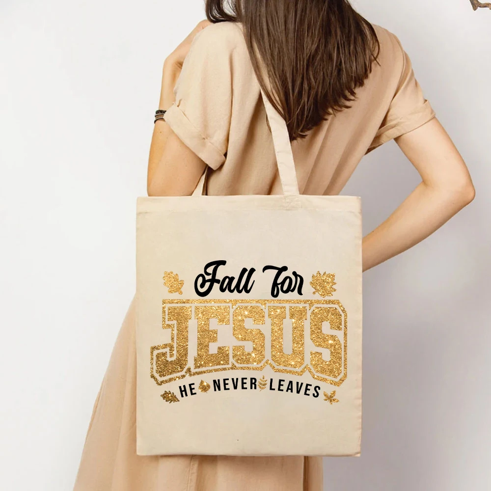 Fall for Jesus He Never Leaves Women Handbag Fall for Jesus Autumn Womens Handbag Christian Women Handbags Thanksgiving Tote Bag