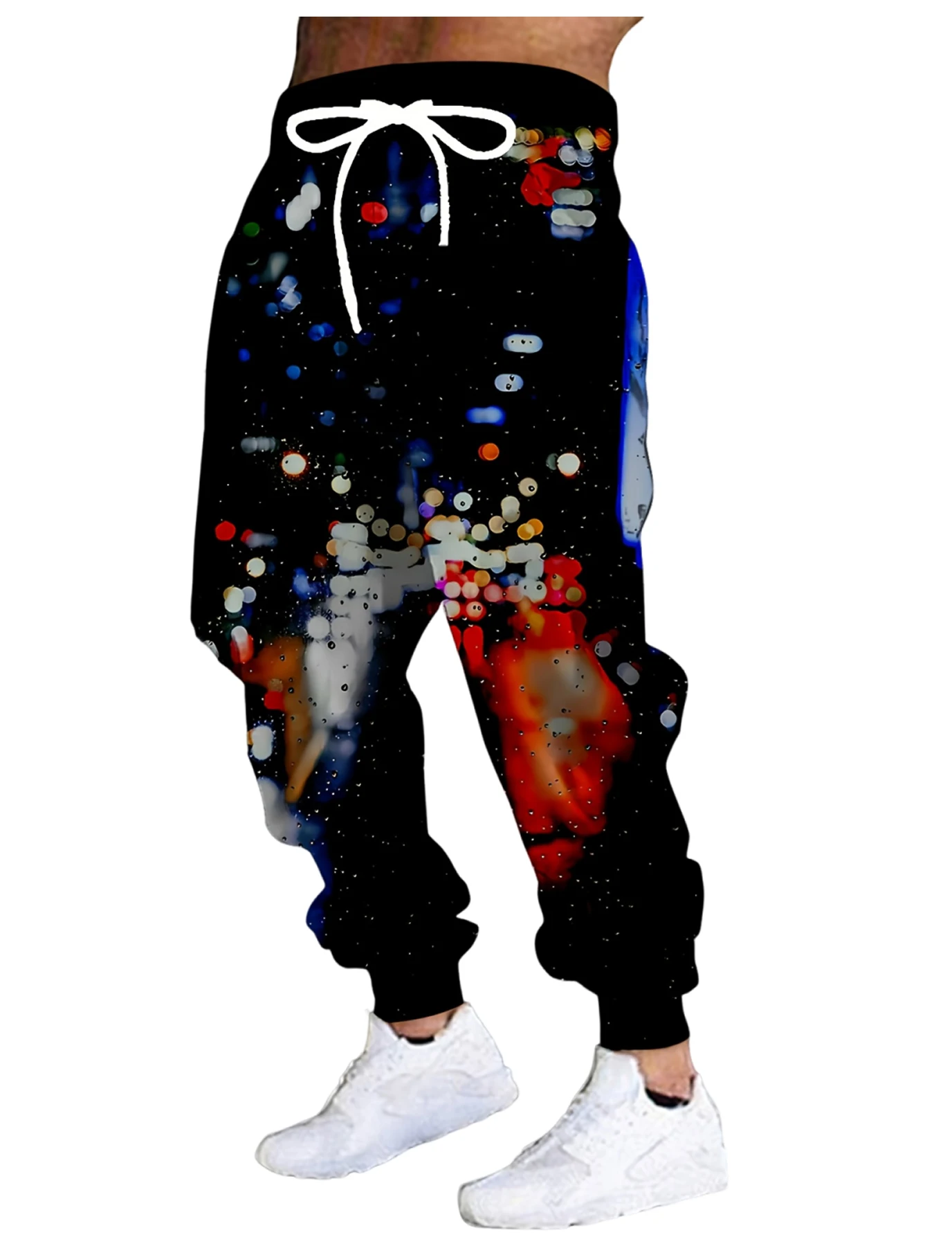 

New Men's 3D Neon Liight Print Casual Pants Outdoor Breathable Pants Stylish Drawstring Streetwear Trousers Mens Cuffed