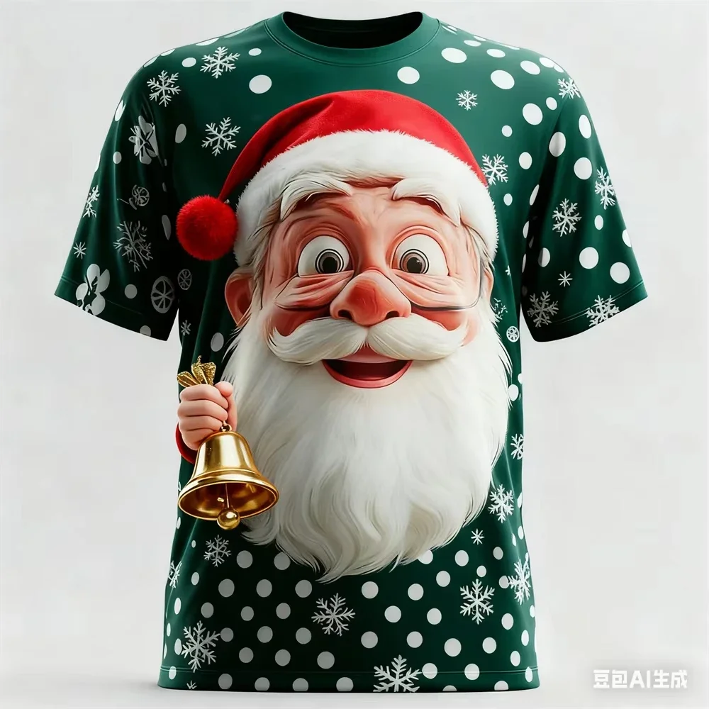 Christmas Men's T-shirt 3D Y2K Fun Santa Claus Printed Mens Women's Round Neck T-shirt Quick-dry T Shirt For Man Unisex Clothing