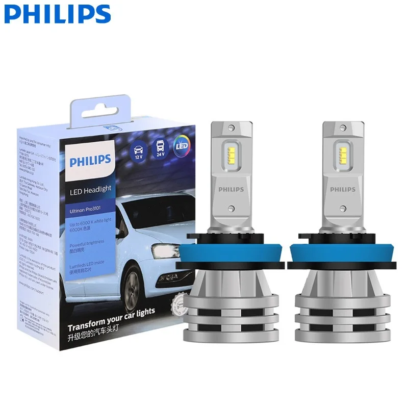 Philips LED Ultinon Pro3101 H11 Car Headlight 12/24V PGJ19-2 48W 6000K Bright White High Low Beam Lumileds LED Lamp 11362U3101X2