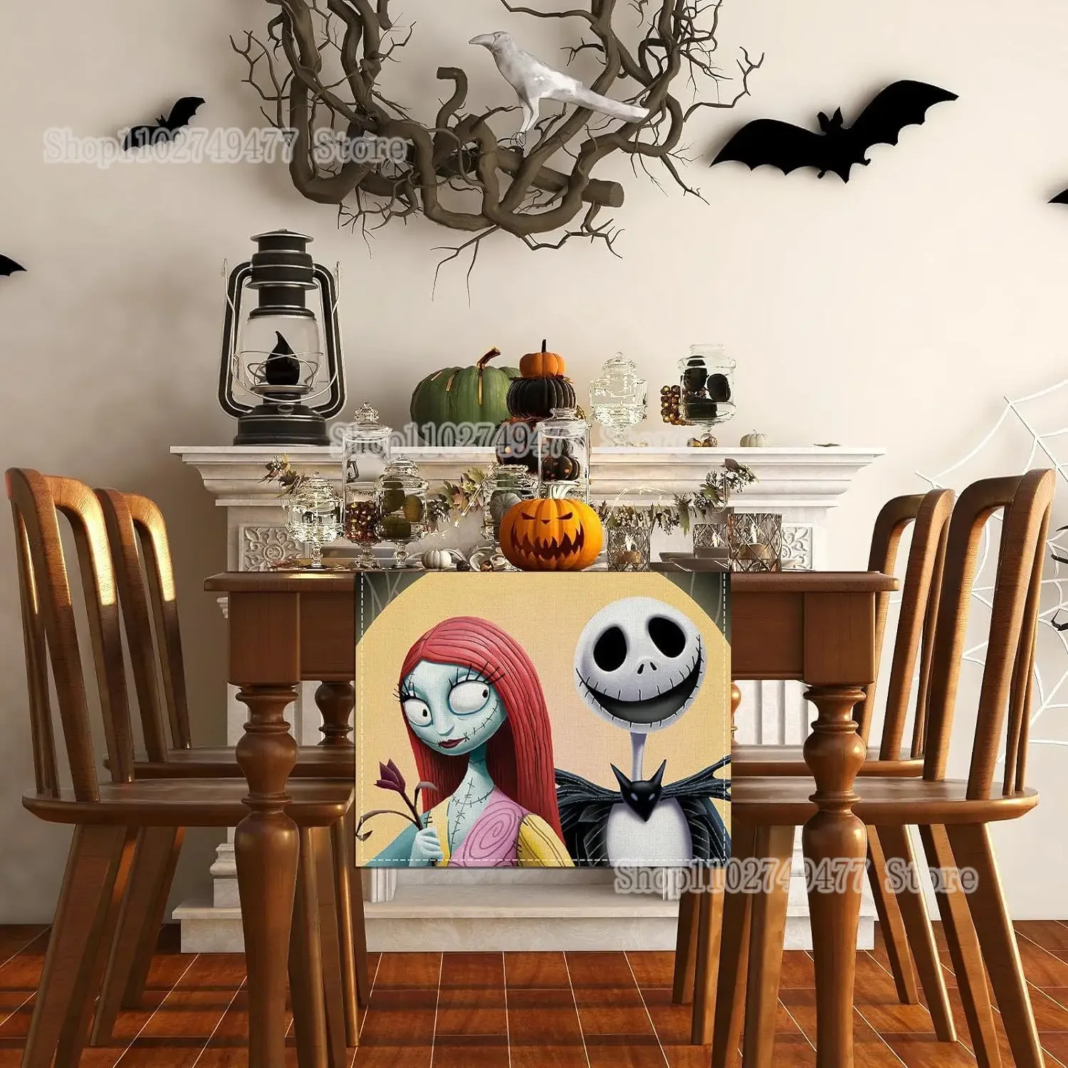 الكابوس قبل عيد الميلاد الجدول العلم جاك Skellington حفلة عيد الميلاد الديكور المنزل مطعم جو مفرش المائدة عطلة