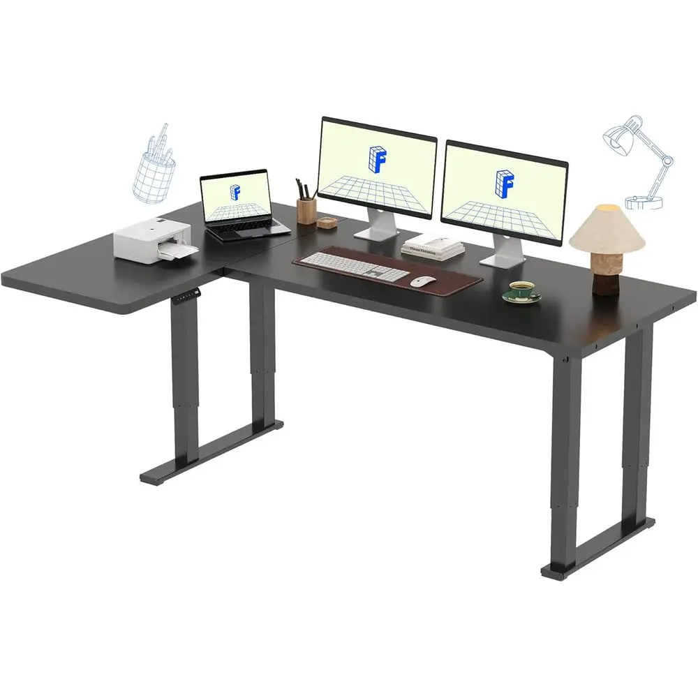

Electric Adjustable 4-Leg L-Shape Desk, 71x43, Memory Controller, 220lb Capacity, Suitable for Office/Home, Black