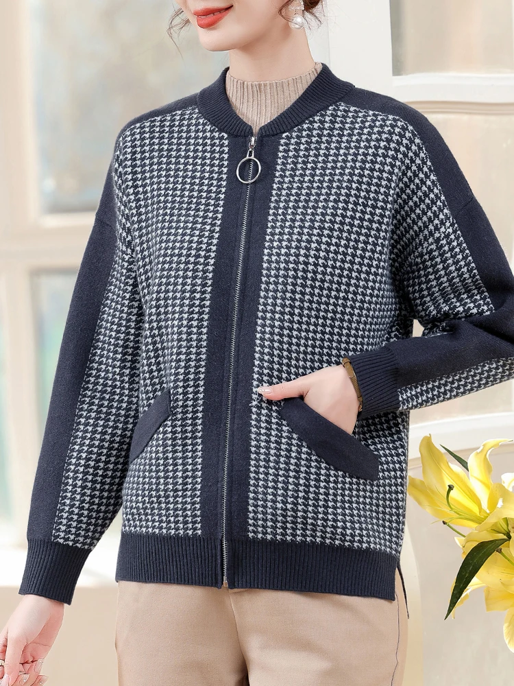 

Print Women's Coat Autumn Winter New Outwears Long Sleeve Knitwears Zipper Jacket Woman