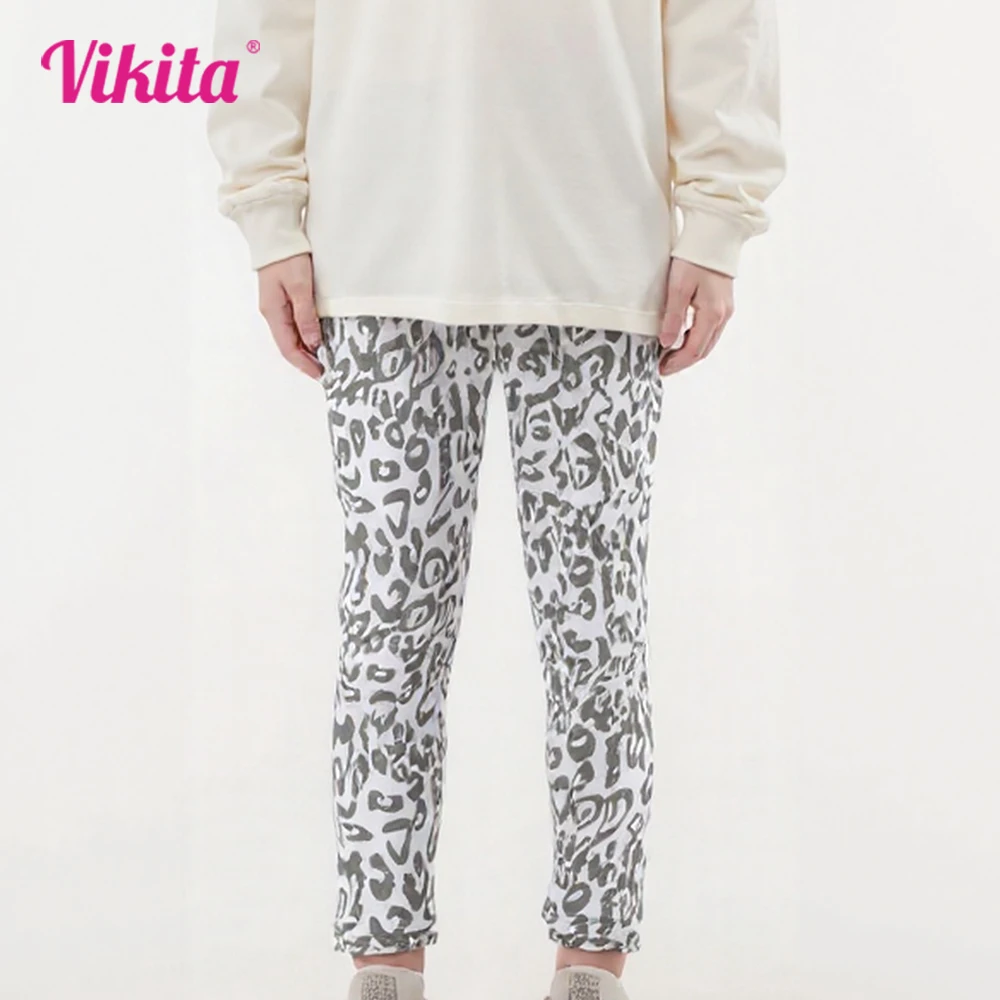 VIKITA بنات ليوبارد طباعة السراويل الاطفال أسفل ارتداء طماق الصغار موضة نحيل رمادي بنطلون سروال شكل قلم رصاص لطيف طماق
