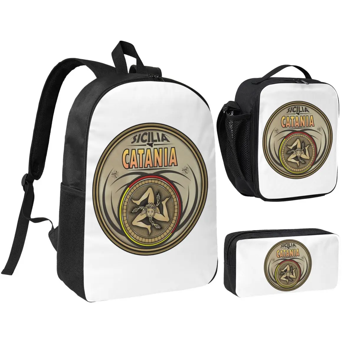

Catania Sicilia Sicily Trinacria Symbol Backpack Boys Girls BookBag School Bag Shoulder Bags 3ps Insulated Lunch Bag Pencil Case
