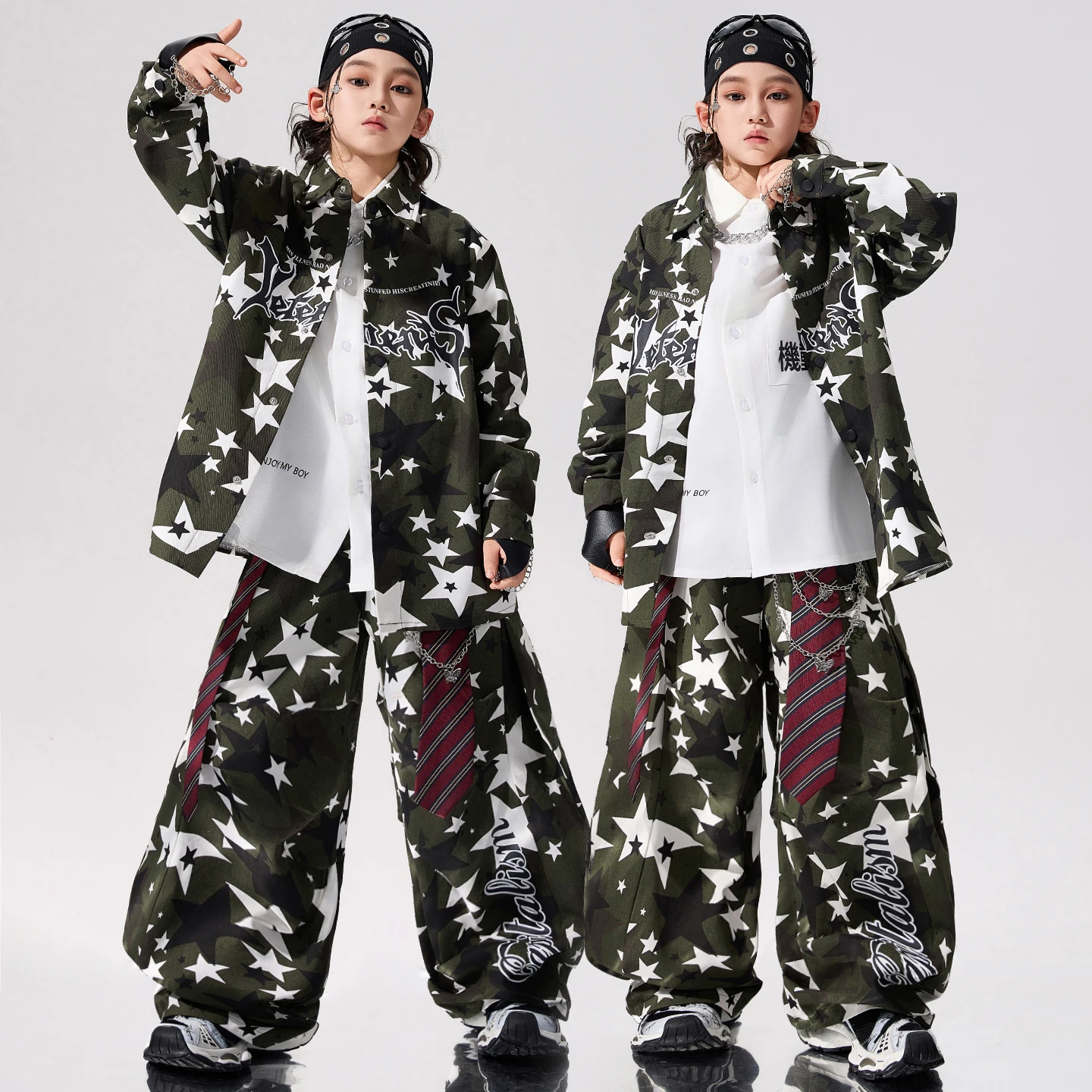 

Kids Hip Hop Clothing Sets Star Prined Long Sleeve Shirt + Pants Boys Street Dance Costumes Girls Jazz Performance Suit 4-14Y