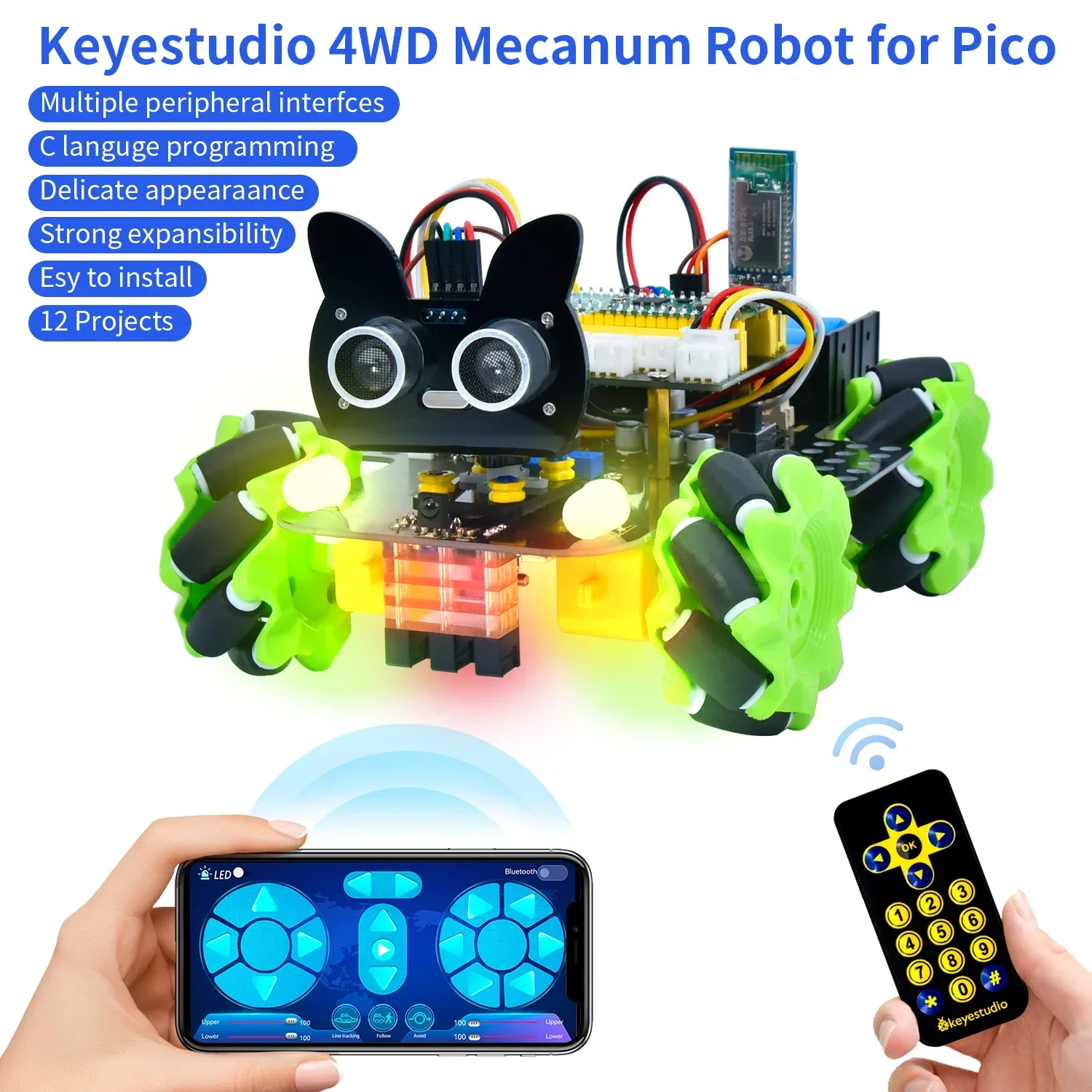 Keyestudio 4WD Mecanum Robot Car Kit For Raspberry Pi Pico STEM Support Python&Arduino Programming Smart DIY Car Toys For Pico