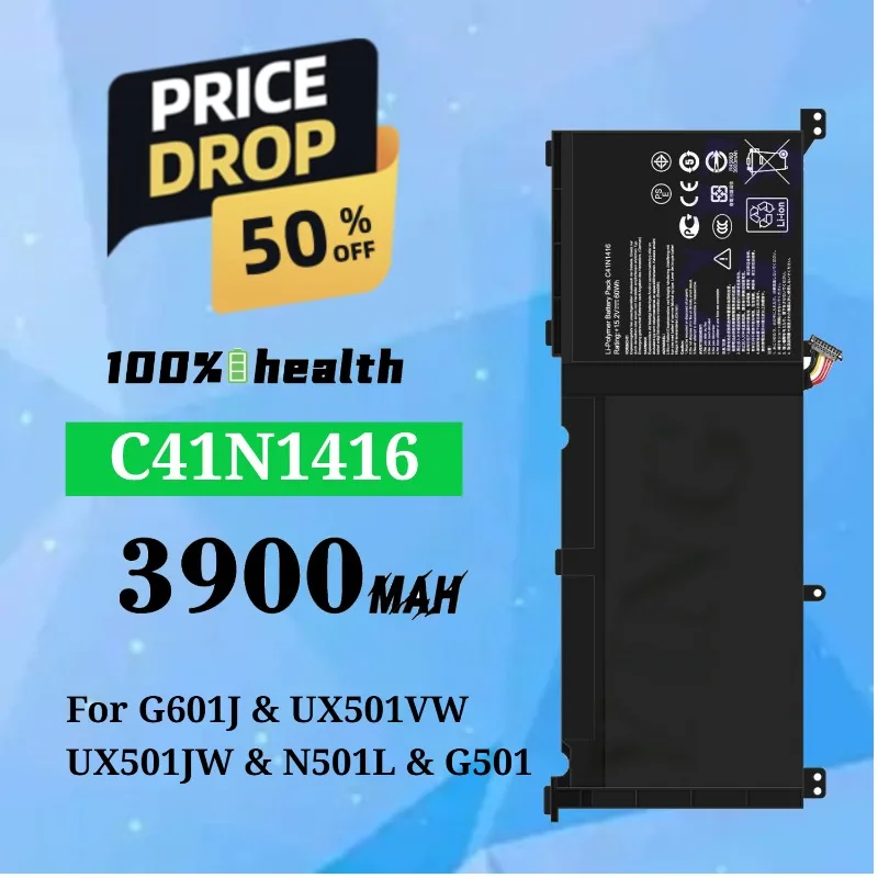 

C41N1416 3900mAh Laptop Battery for ASUS G501/G601J/UX501VW/UX501JW/N501L Lithium Rechargeable Battery