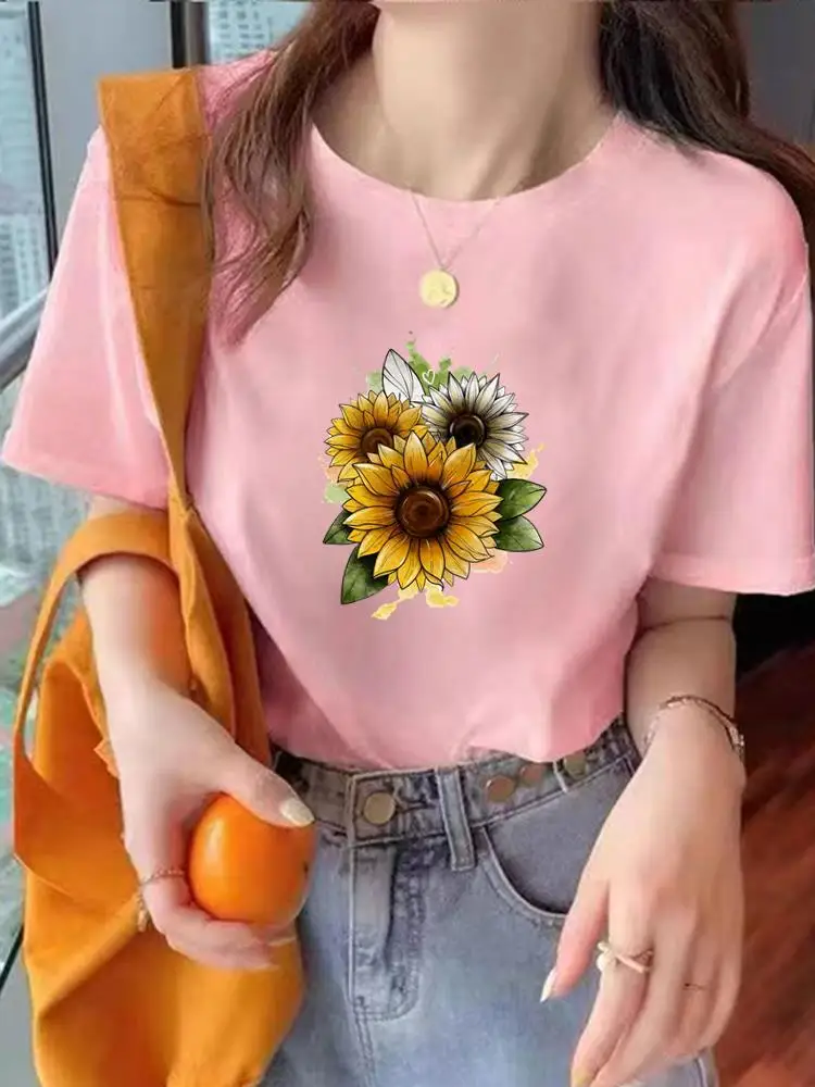 

Tee Top Fashion Summer Women Clothes O-neck Print Flower Style Watercolor Cute Short Sleeve Clothing Graphic T-shirt T Shirt