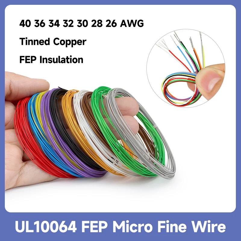 

10/20/50M UL10064 Ultra Fine Micro Wire 40/36/34/32/30/28/26AWG FEP Insulation Tinned Copper Electronic Cable for Soldering PCB